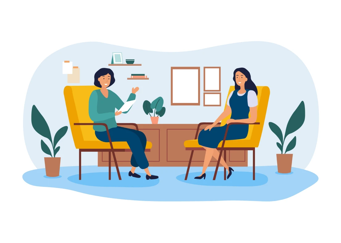 Therapist and patient in session illustration.
