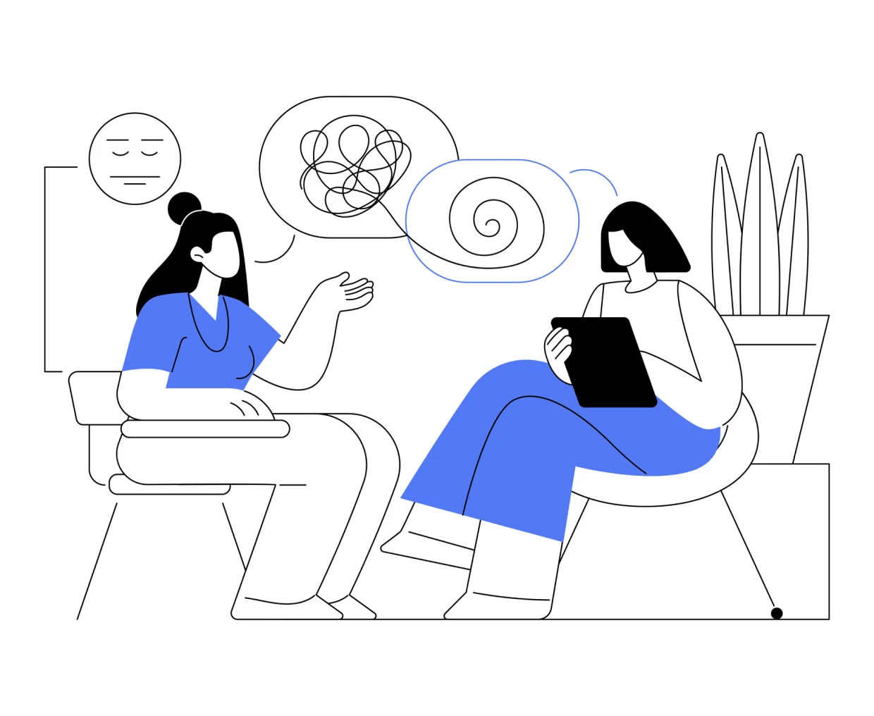 Two people in a therapy session illustration.