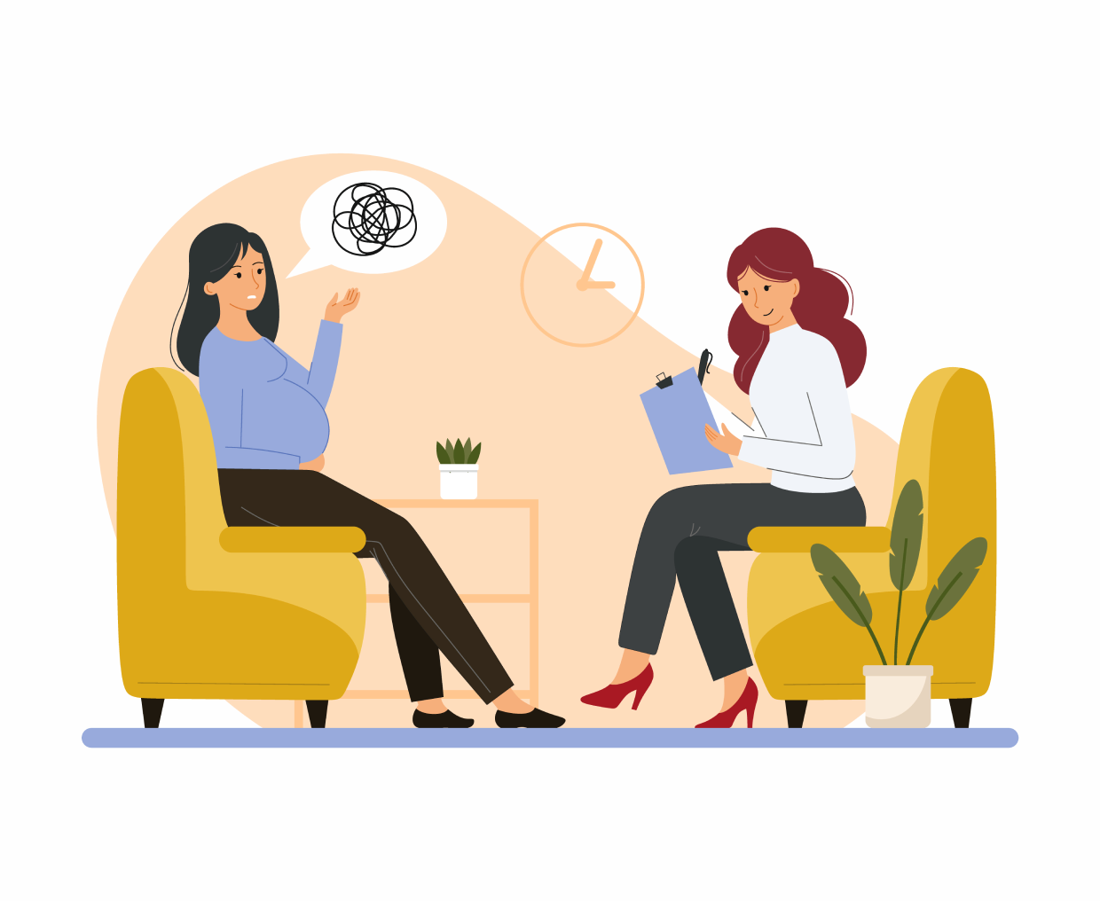 Counseling session with two women talking.