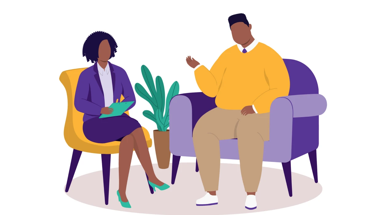 Illustrated therapy session scene